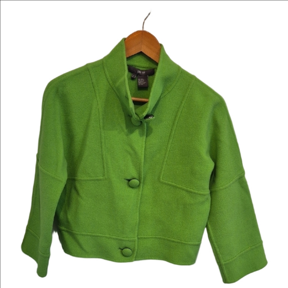 Per Se lime Green Wool Blend Cropped Jacket Or Blazer